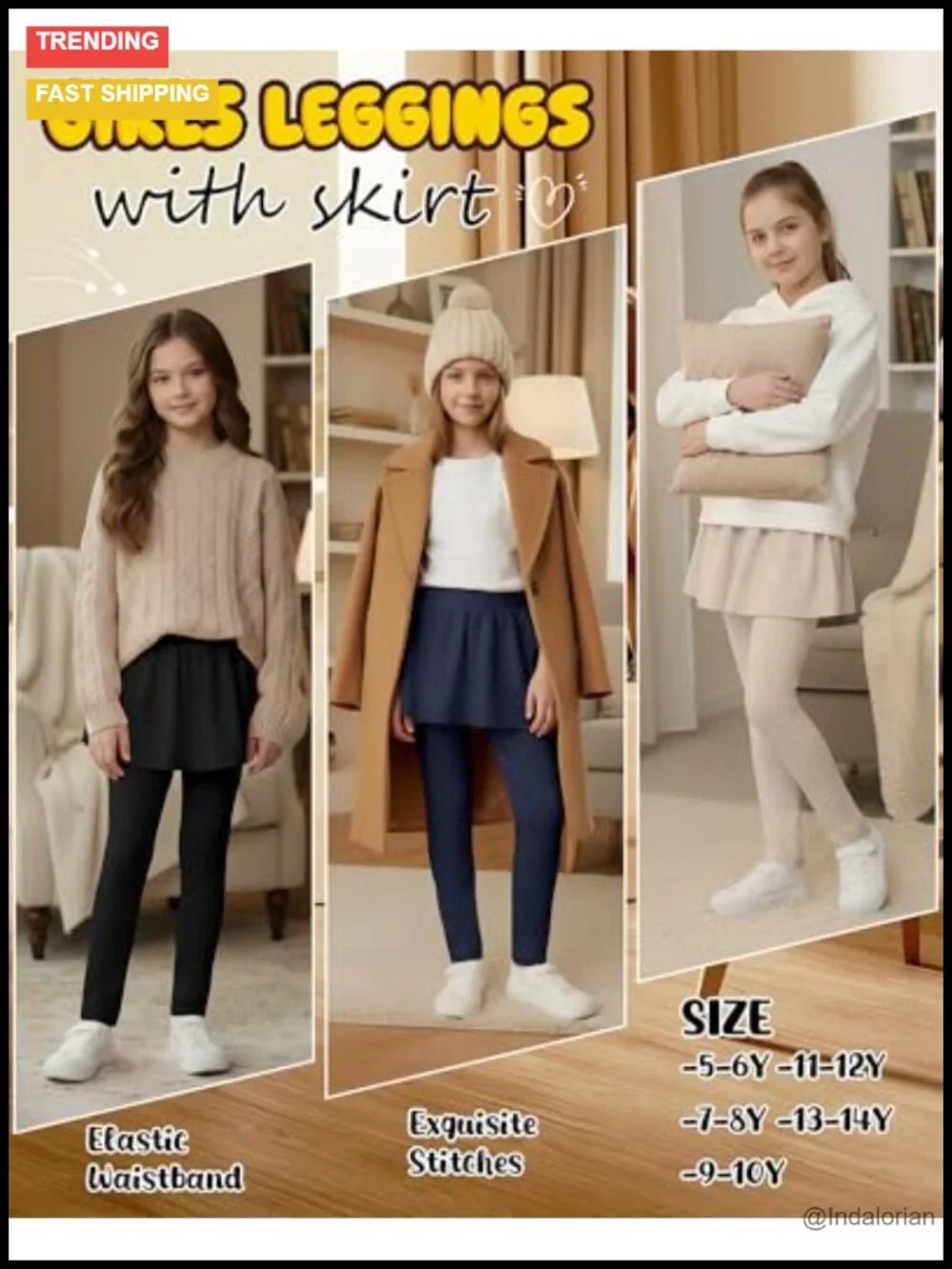 Girls Fleece Lined Skirt Leggings 4 Pack